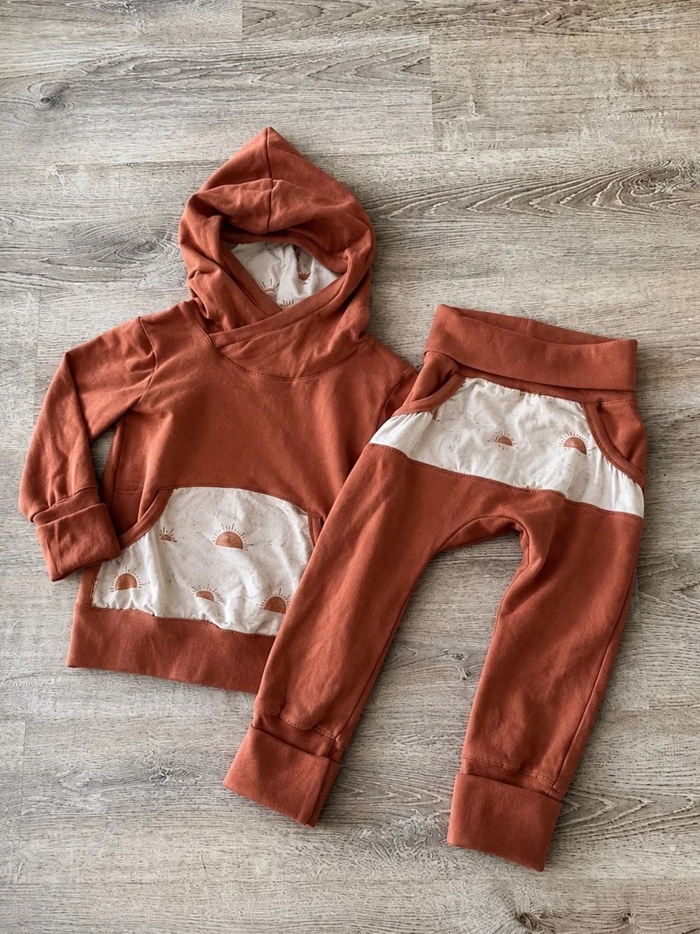Sunflower Child Handmade Grow With Me Set Rust Lounge Outfit 12M-3T